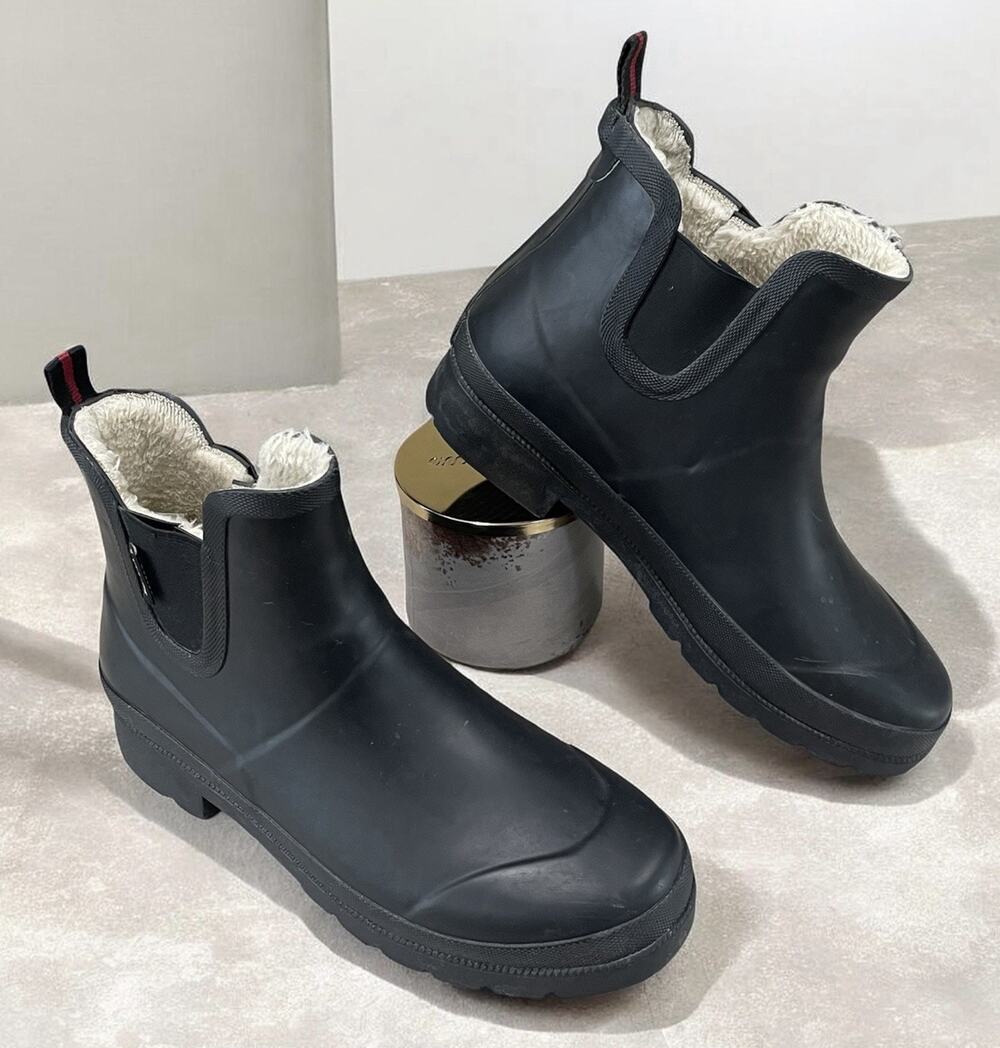 Tretorn Women's Size 10 Chelsea Rain Boots Black Rubber FAUX Fur Lined